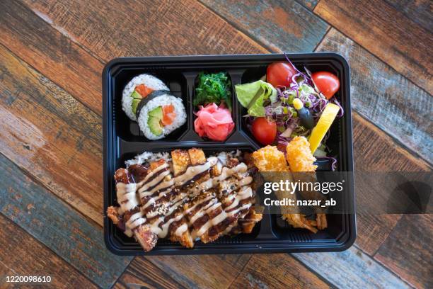 chicken teriyaki lunch box. - bento imagens e fotografias de stock