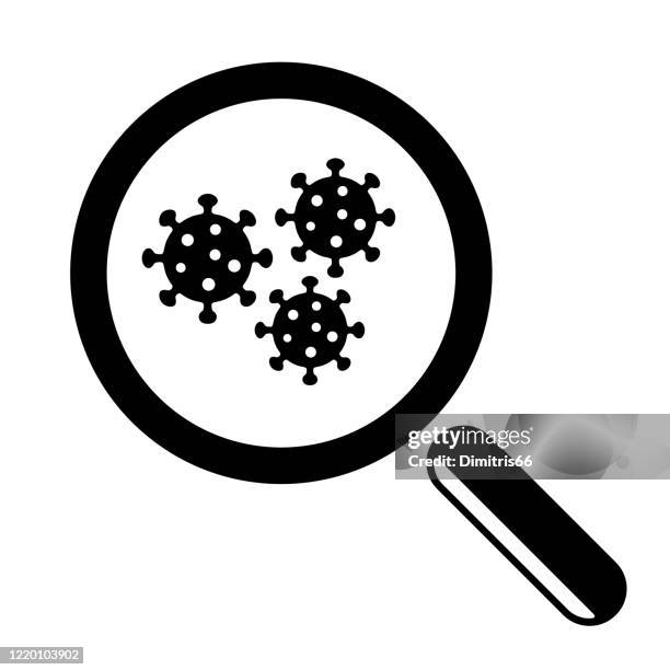 magnifying glass and virus cell close up. - retrovirus stock illustrations