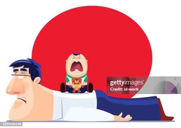 sad father with crying son - parent stock illustrations