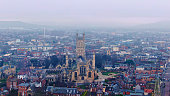 City of Gloucester and Gloucester Cathedral in England - aerial view