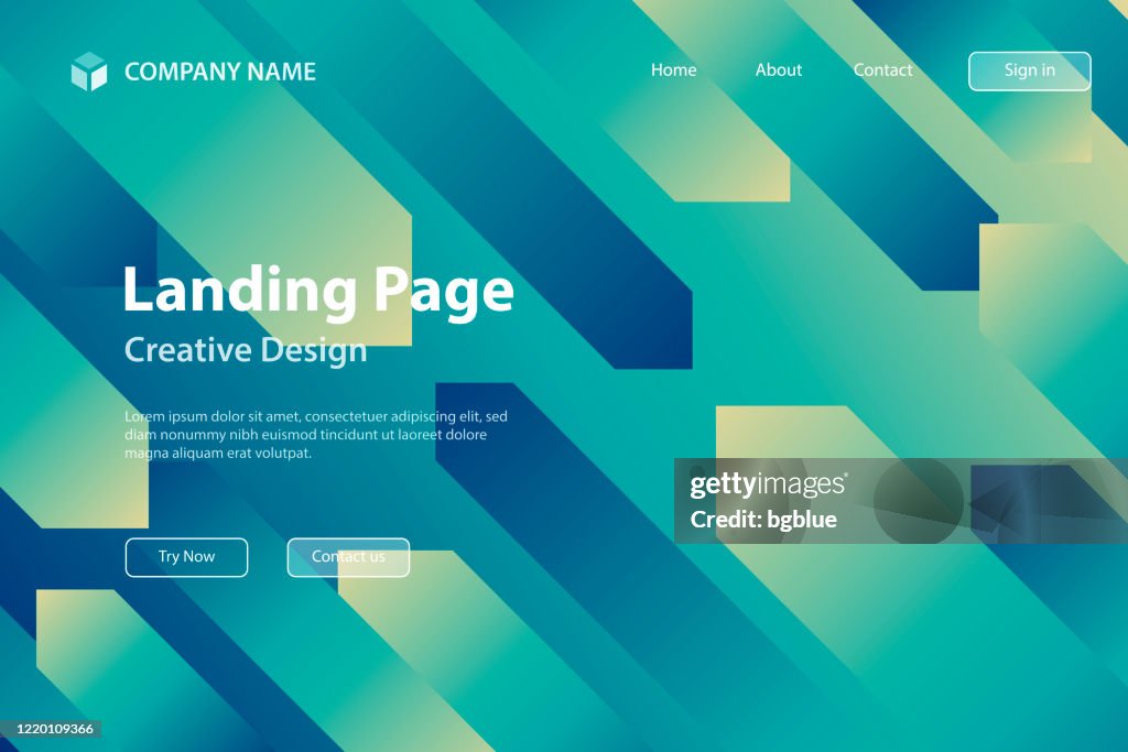 Landing page Template - Abstract design with geometric shapes - Trendy Blue Gradient