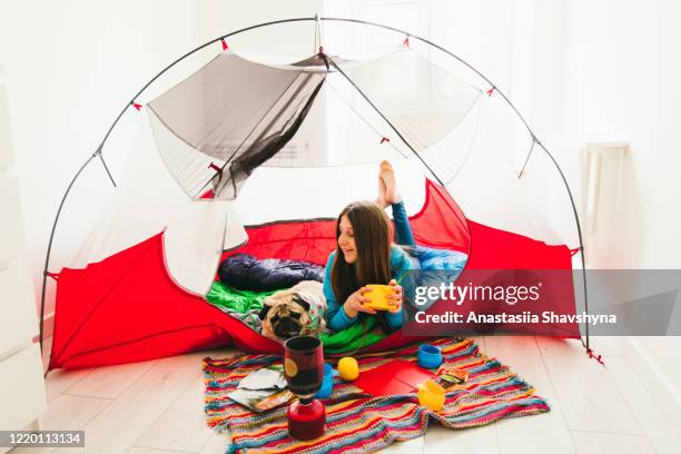 stay home - have a great camping outdoors! - stay indoors stock pictures, royalty-free photos & images