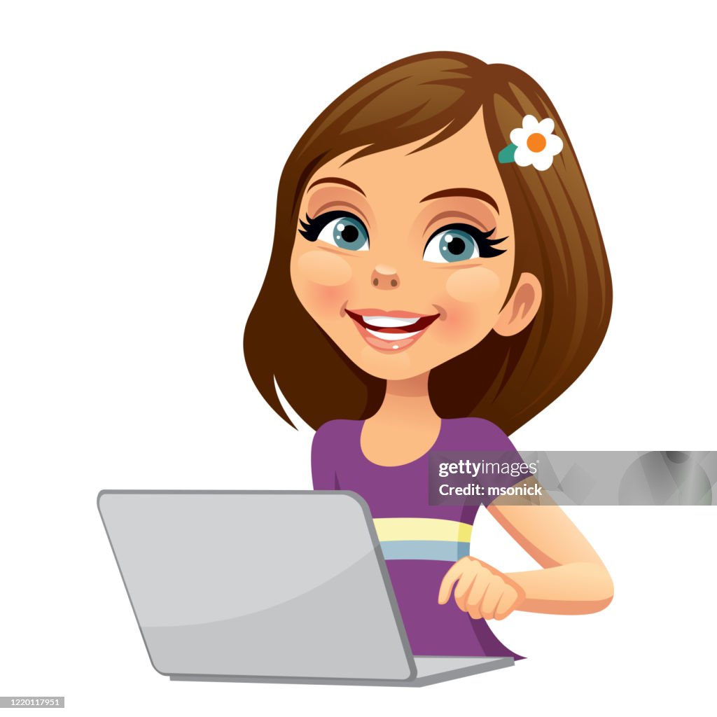Girl With A Laptop High-Res Vector Graphic - Getty Images