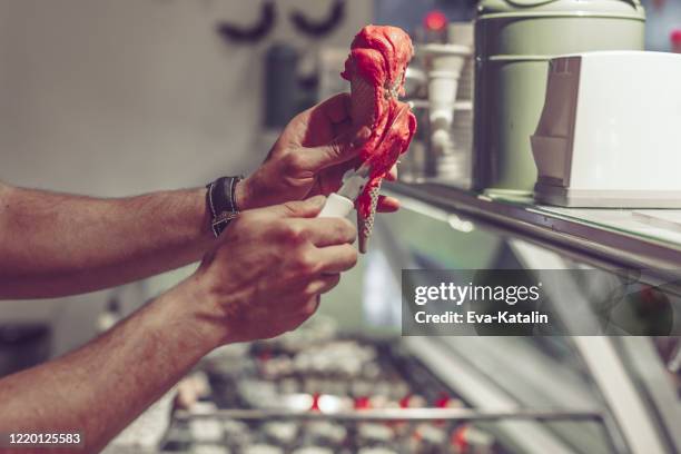 barman is serving ice cream - ice cream maker stock pictures, royalty-free photos & images