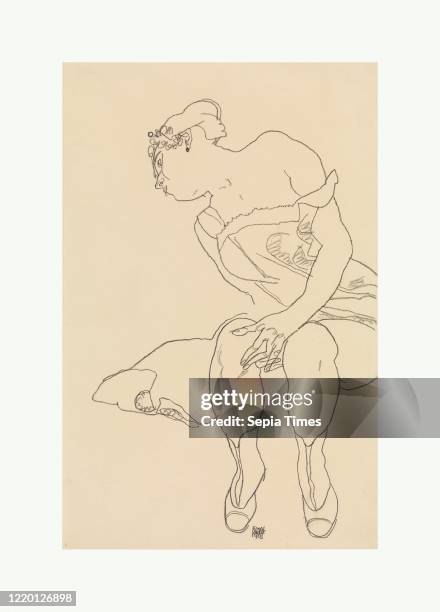 Seated Woman in Corset and Boots. 1918. Crayon on paper. 19 3/4 x 12 7/8 in. . Drawings. Egon Schiele .