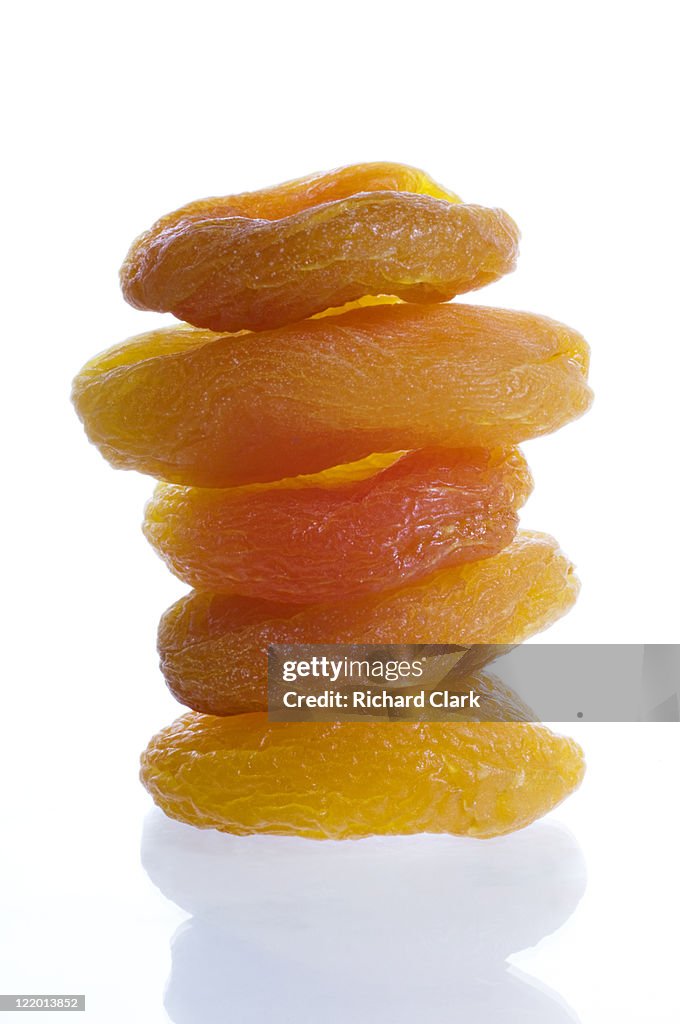 A stack of dried apricots