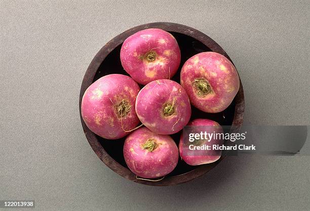 raw turnips in a bowl - turnip stock pictures, royalty-free photos & images