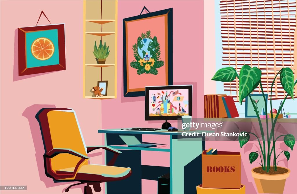 Home office workspace stock illustration