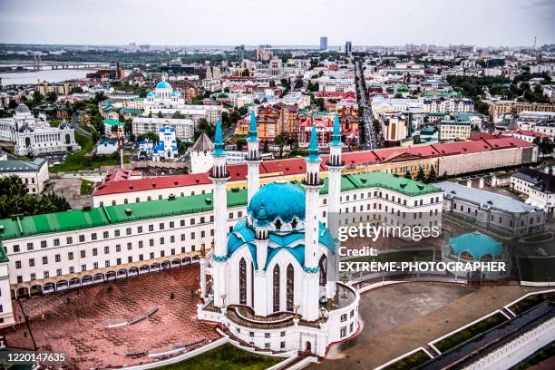kul sharif mosque in kremlin from the air - kazan stock pictures, royalty-free photos & images