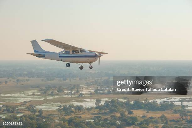 a plane overflying the okavango - private aeroplane stock pictures, royalty-free photos & images