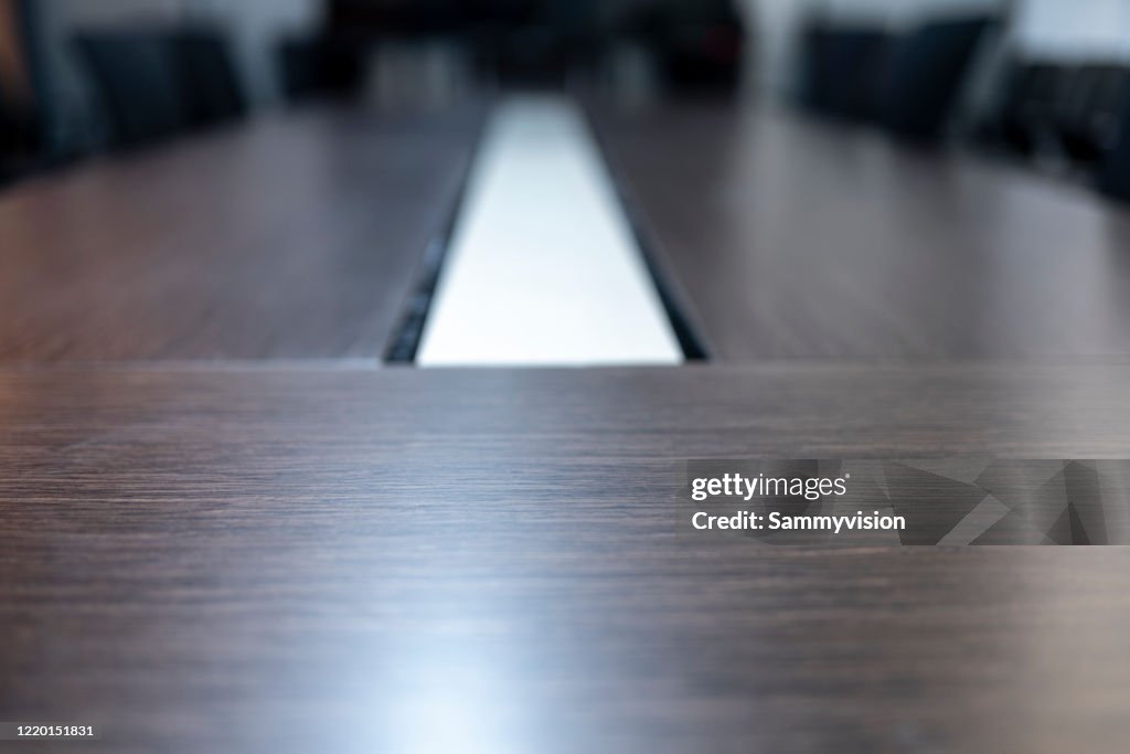Close-up of conference table surface