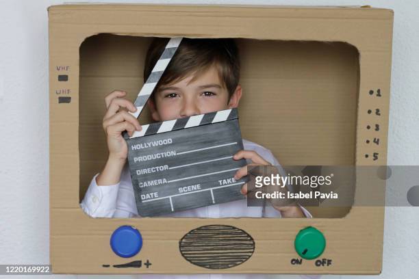 boy as a tv presenter - television commentator fotografías e imágenes de stock