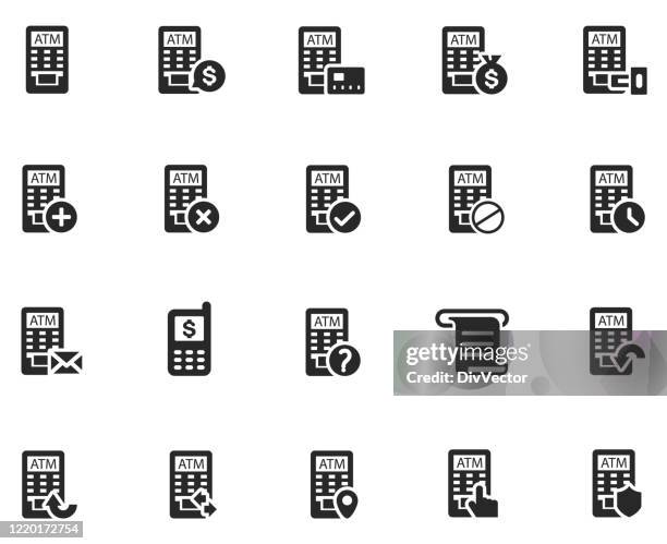 self-service terminal icon set - checking account atm stock illustrations