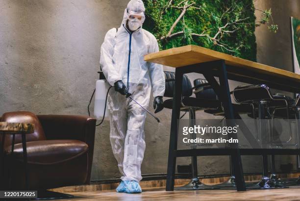 disinfection of bars,cafes and restaurants during covid-19 pandemic - coronavirus restaurant stock pictures, royalty-free photos & images