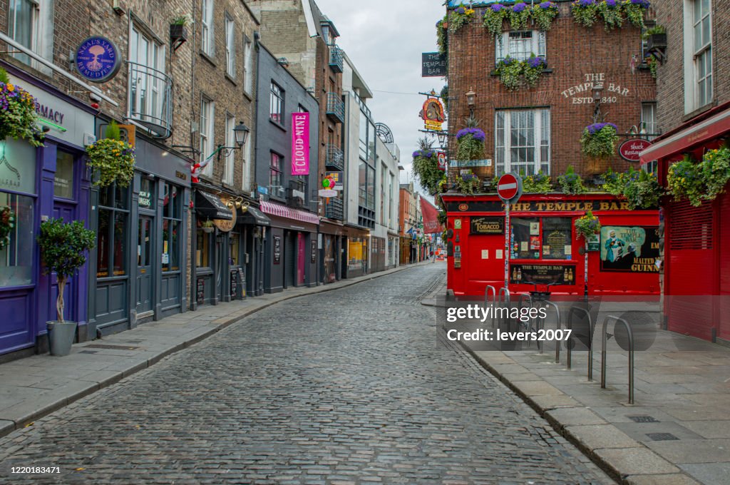 Empty city streets during Covid 19, Dublin, Ireland.