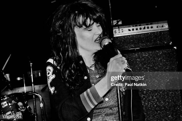 American Punk and Rock singer Exene Cervenka, of the group X, performs onstage at Exit, Chicago, Illinois, May 18, 1981.