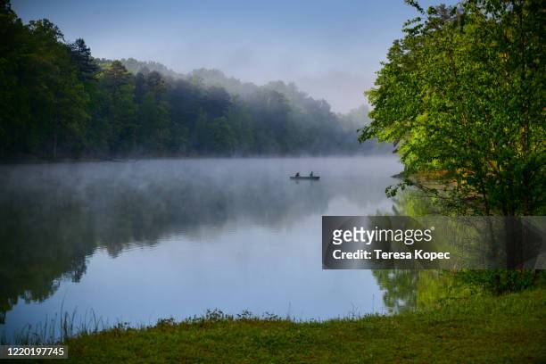 cool lake morning - bateau à rames photos et images de collection