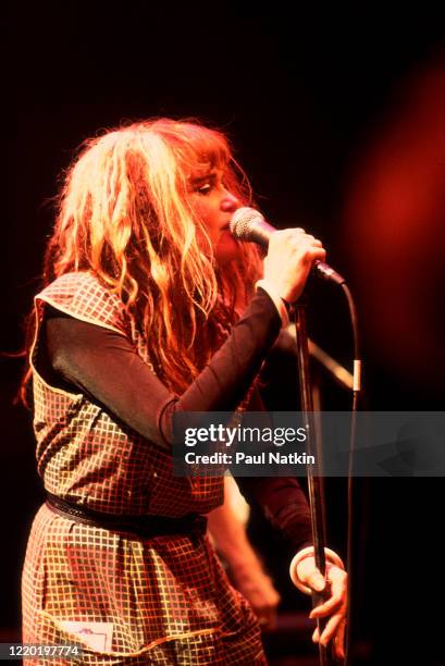 American Punk and Rock singer Exene Cervenka, of the group X, performs onstage at Park West, Chicago, Illinois, July 21, 1982.