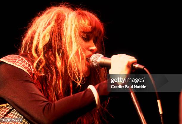 American Punk and Rock singer Exene Cervenka, of the group X, performs onstage at Park West, Chicago, Illinois, July 21, 1982.