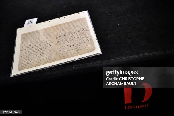 This picture shows a letter co-written by Dutch painter Vincent Van Gogh and French painter Paul Gauguin on the eve of its auction sale at Drouot...