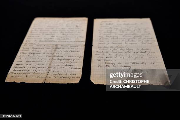 This picture shows a letter co-written by Dutch painter Vincent Van Gogh and French painter Paul Gauguin on the eve of its auction sale at Drouot...