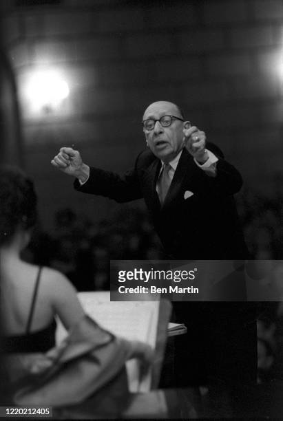 Composer and conductor Igor Stravinsky conducting the Columbia Symphony Orchestra at Carnegie Hall in his “Le sacre du printemps", January 3, 1960.
