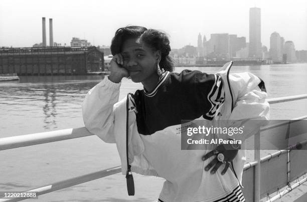 Rapper MC Lyte participates in a daytime cruise around the island of Manhattan with various artists from the Brooklyn-based First Priority Music...