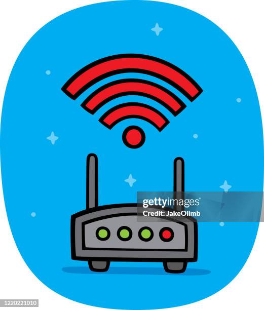 illustrazioni stock, clip art, cartoni animati e icone di tendenza di wireless router doodle - router