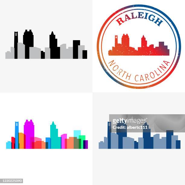 raleigh north carolina stamp and cityscapes - raleigh stock illustrations