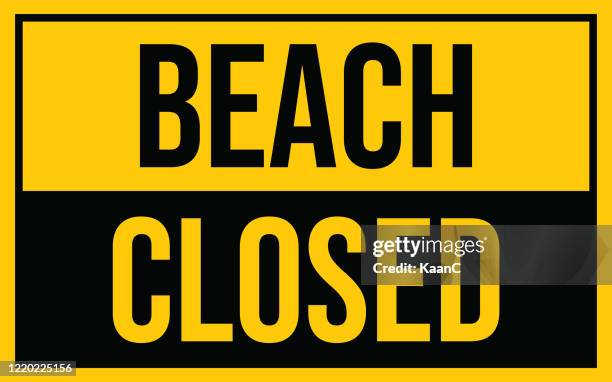 beach closed warning sign. warning in a yellow sign about coronavirus or covid-19 vector illustration - yellow mosque stock illustrations