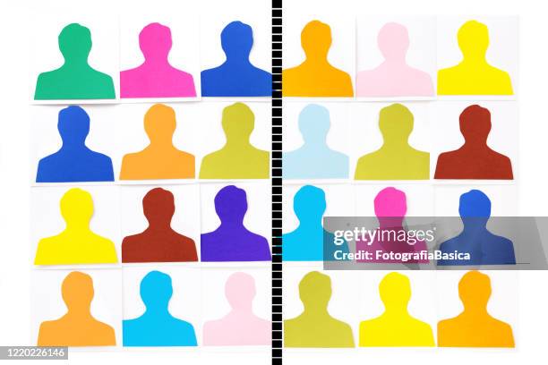 divided men portraits - watching multiple devices stock illustrations