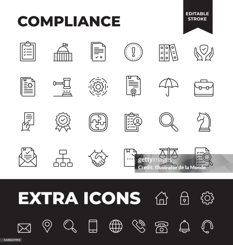 Einfacher Satz von Compliance Vector Line Icons
