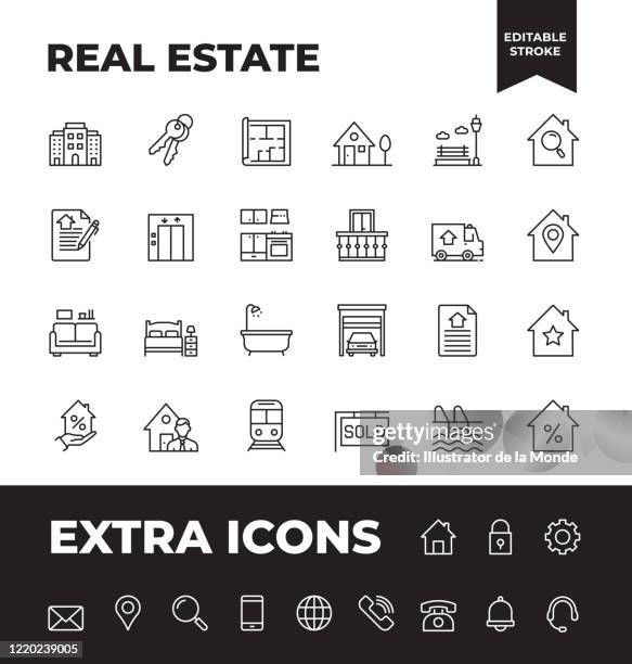 simple set of real estate vector line icons - balcony stock illustrations