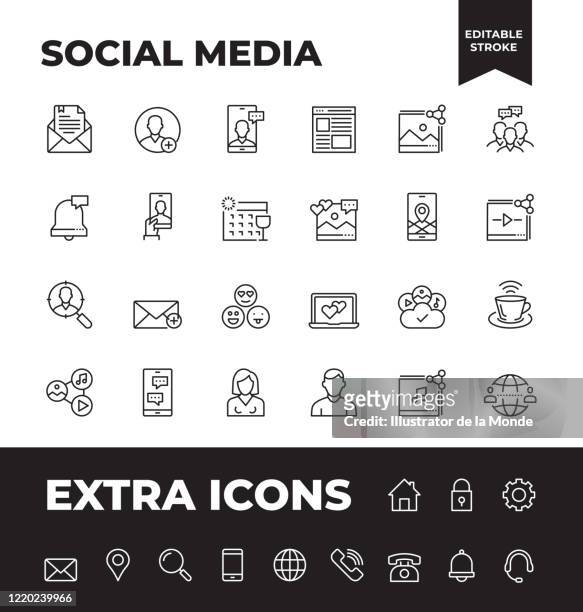 einfache set von social media vektor linie icons - social media symbol stock-grafiken, -clipart, -cartoons und -symbole