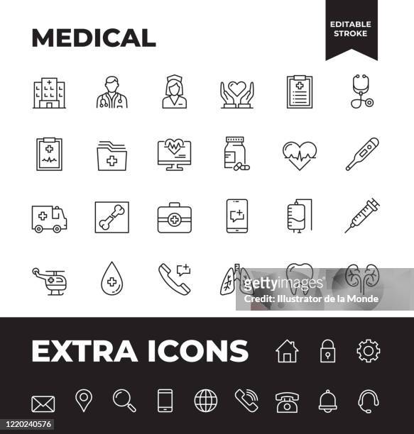 simple set of medical vector line icons - cardiologist stock illustrations