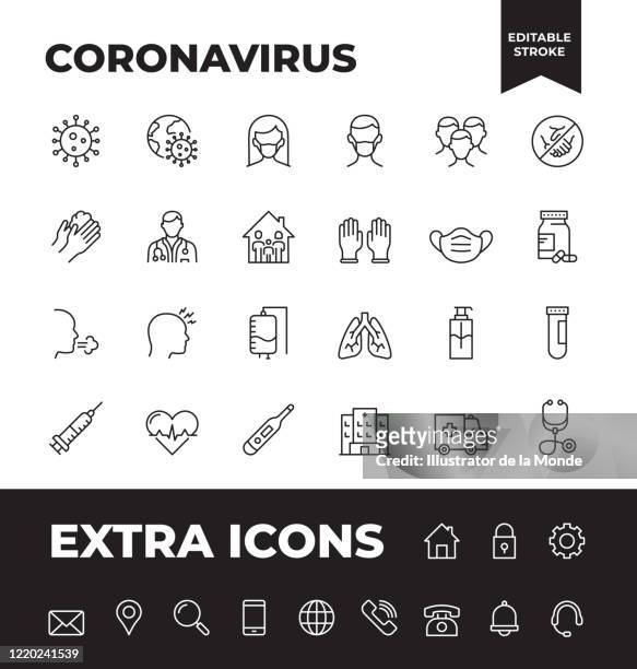 simple set of coronavirus vector line icons - fever stock illustrations