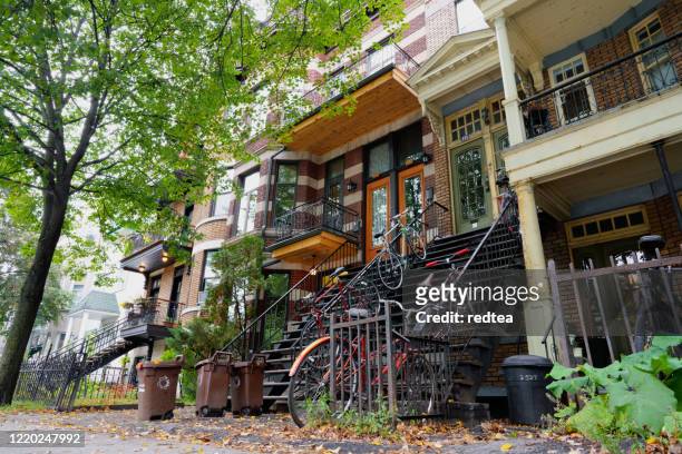 old french canadian style apartment in montreal - estate agent sign stock pictures, royalty-free photos & images