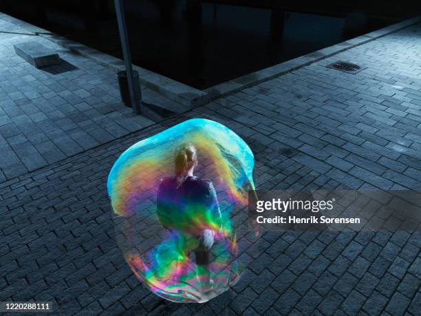 young female in soapbubble - bubble ponytail stock pictures, royalty-free photos & images