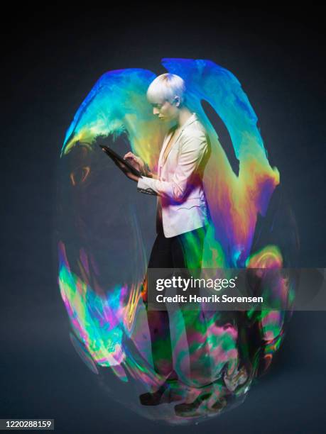 young female in soapbubble - sud side company stock pictures, royalty-free photos & images