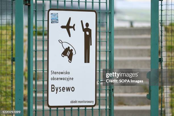 Remote Observation Sign Observation post sign for spotters seen at the Lech Walesa Airport in ...