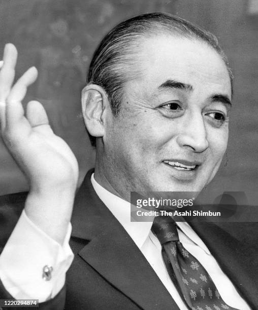 Kajima Corp President Tateo Atsumi speaks during the Asahi Shimbun interview at the company headquarters on December 15, 1971 in Tokyo, Japan.
