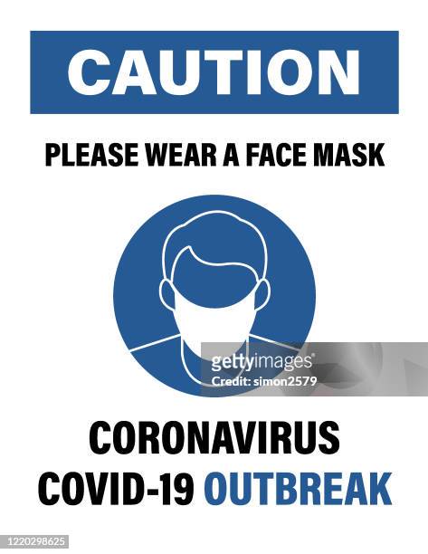 poster of man with face mask for reduce the risk of catching coronavirus covid-19 outbreak - protective workwear stock illustrations