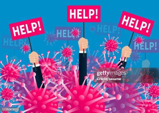 global outbreak of new coronavirus, people holding placards with word help - bereavement support stock illustrations