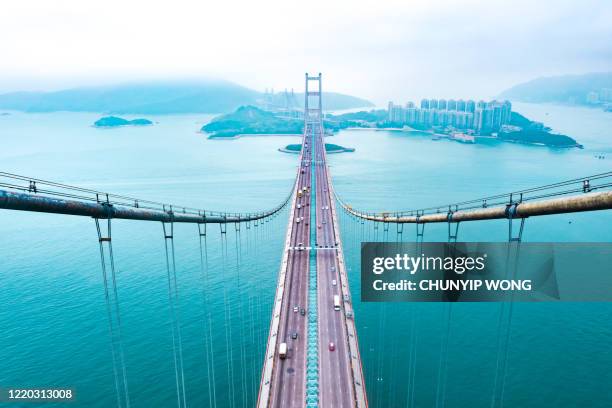 hong kong tsing ma bridge - aerial hong kong stock-fotos und bilder