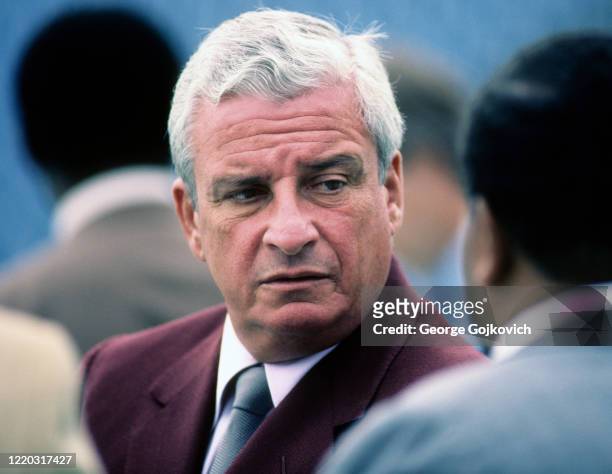 Team owner Art Modell of the Cleveland Browns looks on from the sideline before a preseason game against the Buffalo Bills at Rich Stadium on August...