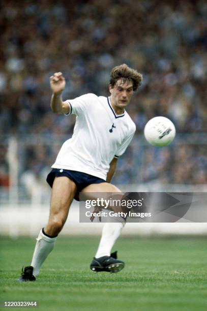 Spurs player Glenn Hoddle in action during the 1981 FA Charity Shield against Aston Villa at Wembley on August 22, 1981 in London, United Kingdom.