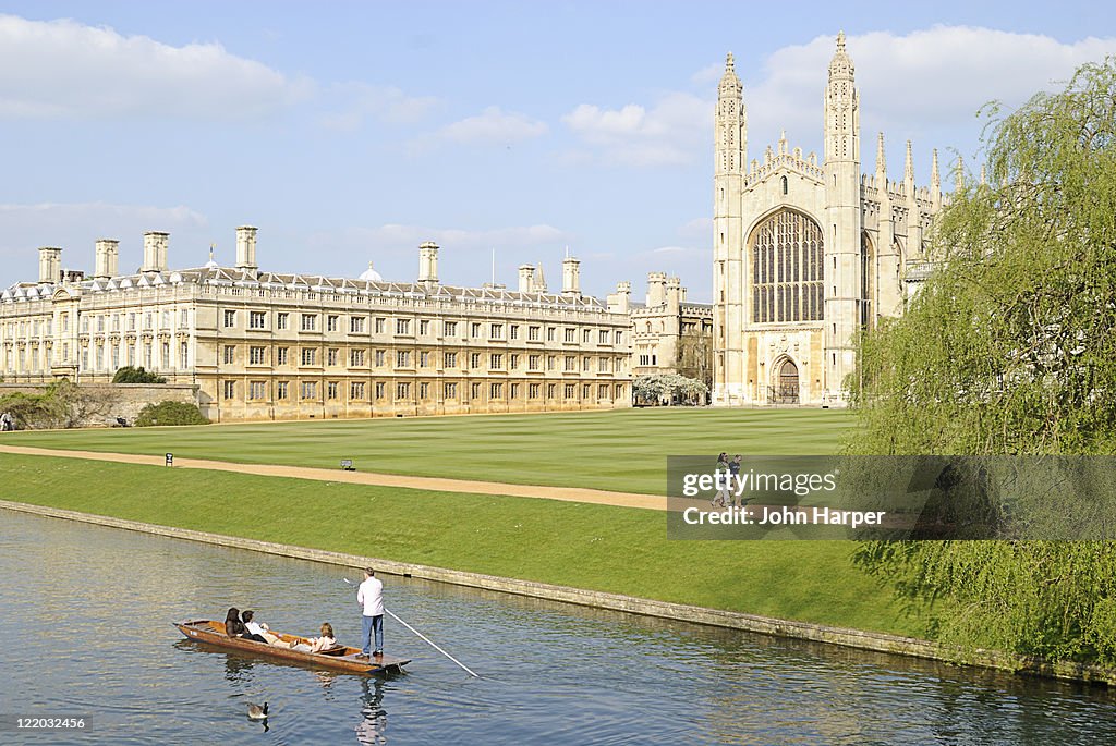 Punting down the Thames by Kings College, Cambridge, U.K