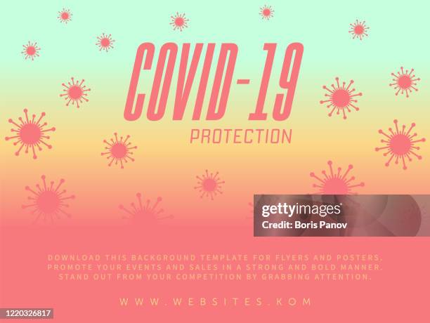 coronavirus information sign with covid-19 virus pattern on bright colorful gradient background - infestation stock illustrations