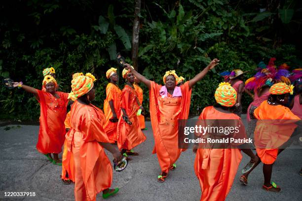 Group of women is seen parading during the celebrations of San Pacho on September 26, 2012 in Quibdo, Colombia. For one month in September every...