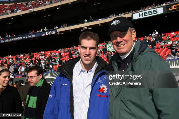 New York State Governor George Pataki and guest attend the New York Jets vs the Oakland Raiders game at the Meadowlands , on December 31, 2006 in...